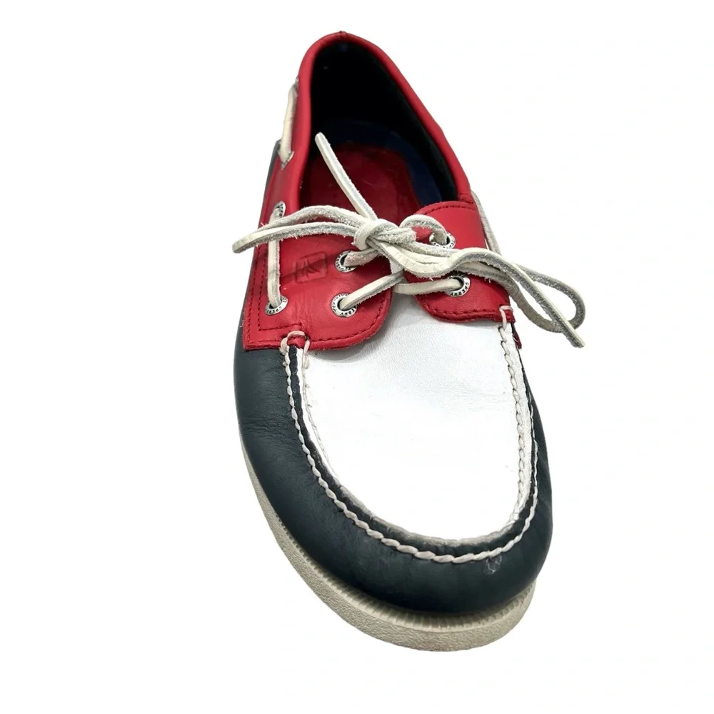 SPERRY TOP-SIDER 2-EYE BOAT SHOES IN RED, WHITE & BLUE